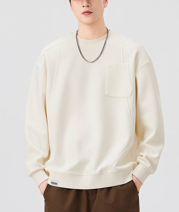 MARK FAIRWHALE Men's Sweatshirt Spring and Autumn American Style Crewneck Casual Loose Fit Trendy Black XL 17