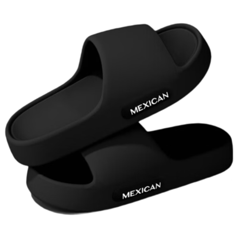 MEXICAN Men's and Women's Antibacterial Summer Slippers Non-Slip Bathroom Indoor Quiet Couple Sandals Black Size 46-47