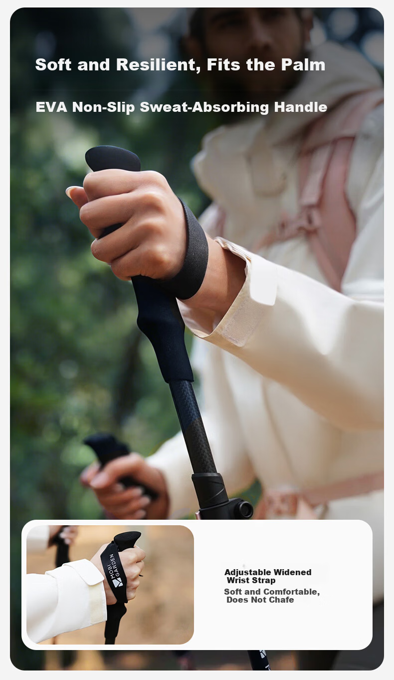 MOBIGARDEN Trekking Pole Outdoor Hiking Carbon Fiber Telescopic Walking Stick NX25667014 Titanium Color 6