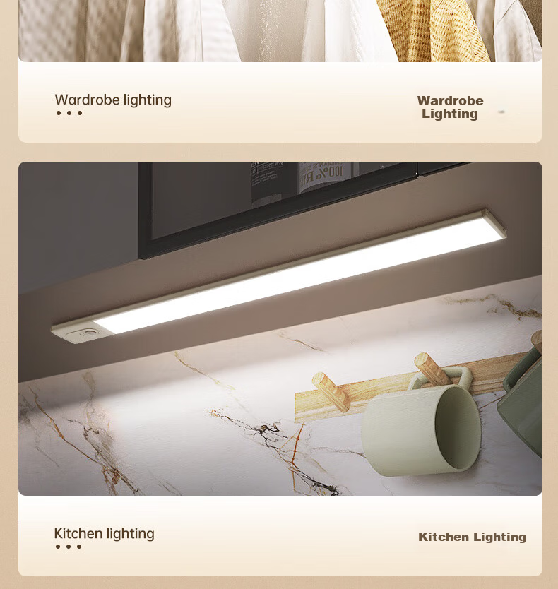 CHNT Induction Cabinet Light LED Ultra-thin Cool Light USB Rechargeable Night Light Emergency Magnetic Wardrobe Kitchen Nursing Lamp 3W 10