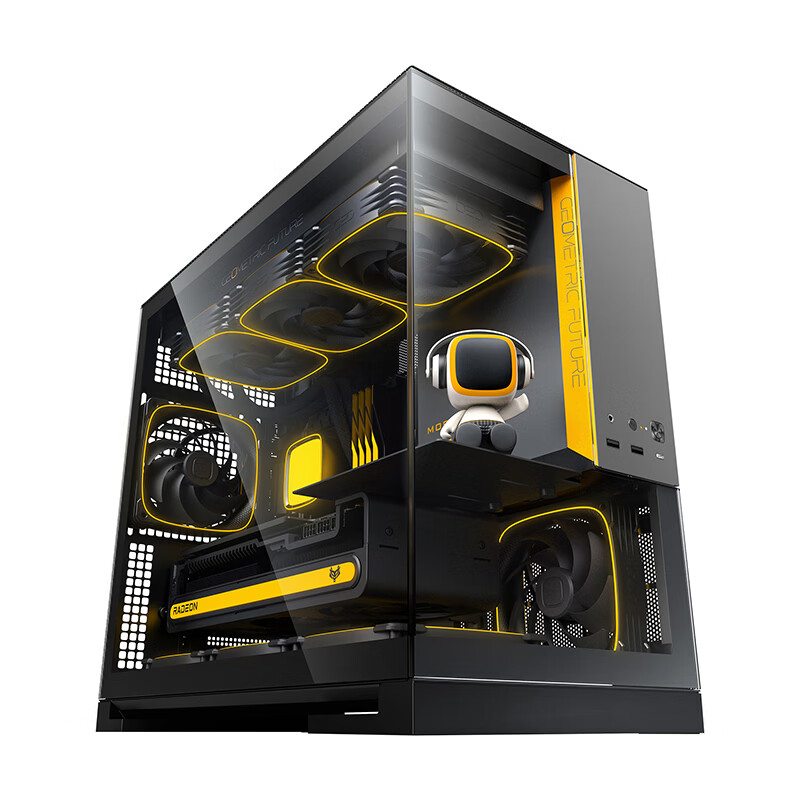 GeometricFuture Model3 Nezha Computer Case Black Grey (Supports M-ATX Motherboard/50 Series Graphics Card/360mm Radiator/Seaview Case/Type-C Interface)