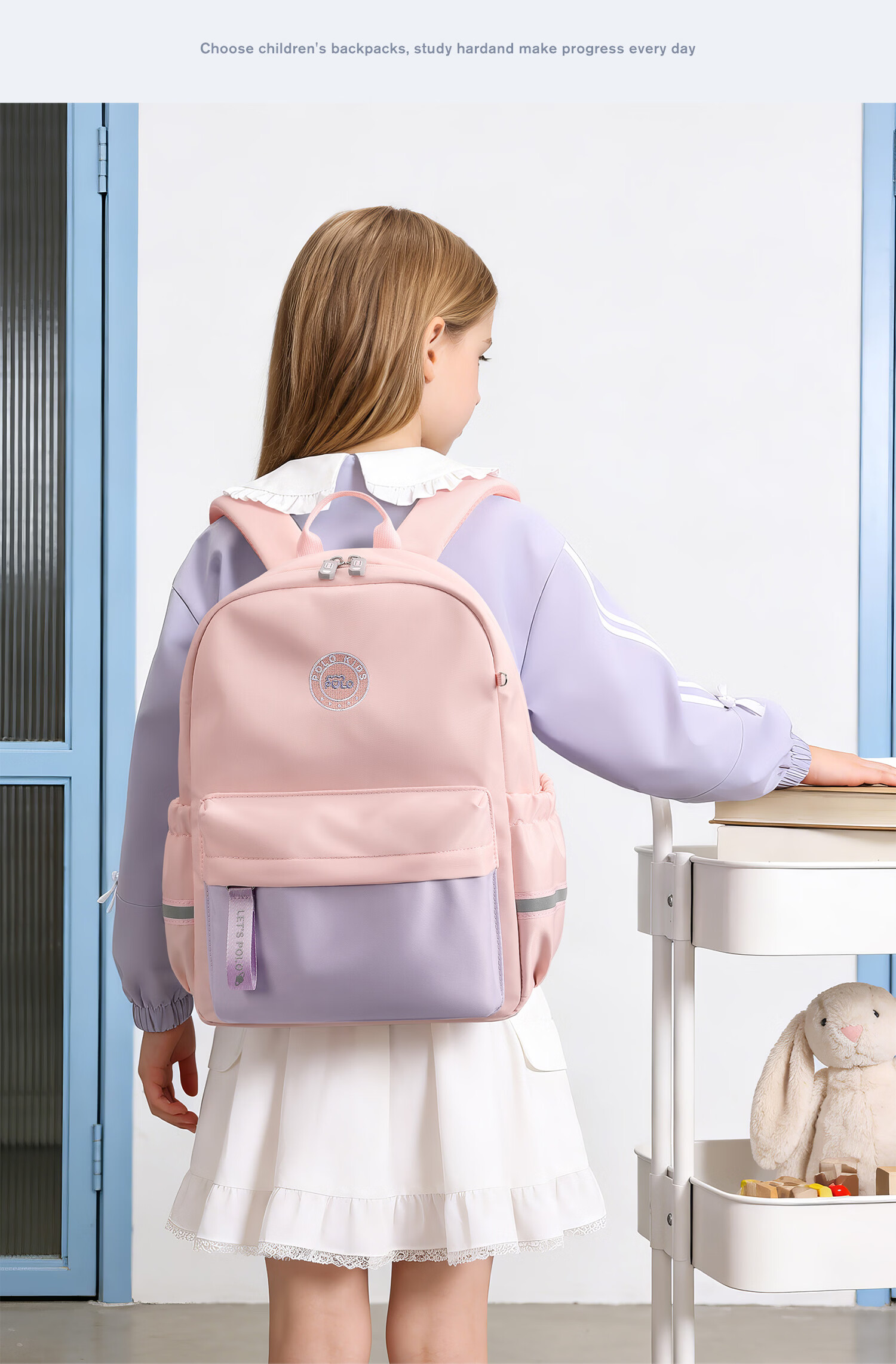 POLO Backpack for Elementary School Boys Kids Double Shoulder Bag Grades 1-3 Outdoor Travel Bag Study iPad Backpack Research Bag 19