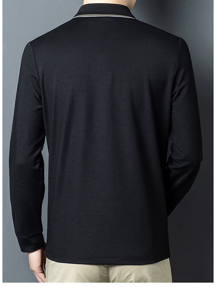 Edenbo Men's Long Sleeve Polo Shirt Long Staple Cotton Half Placket Top Black 170/88A (L) 16