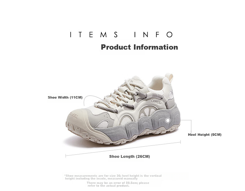 CAMEL Lemon Ugly Cute Men's Colorblock Patchwork Thick Sole Casual Shoes L15A202062 Off-White/Black (Men's) Size 39 36