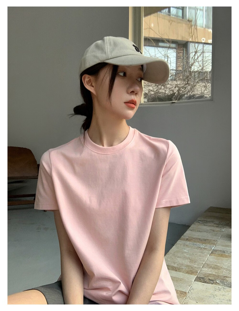 ICH MODE Minimalist Paper Doll Short Sleeve Women's T-Shirt Summer Simple Cool Base Shirt Solid Color White S 35