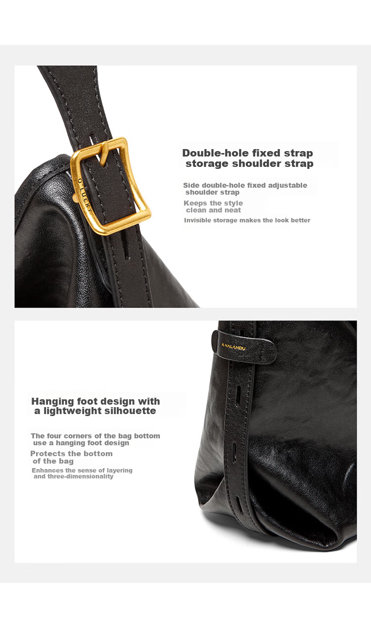 Nalandu [Dong Xuan Same Style] Black Stone Hobo Bag New Cowhide Underarm Shoulder Bag Birthday 38 Goddess Festival Gift 6