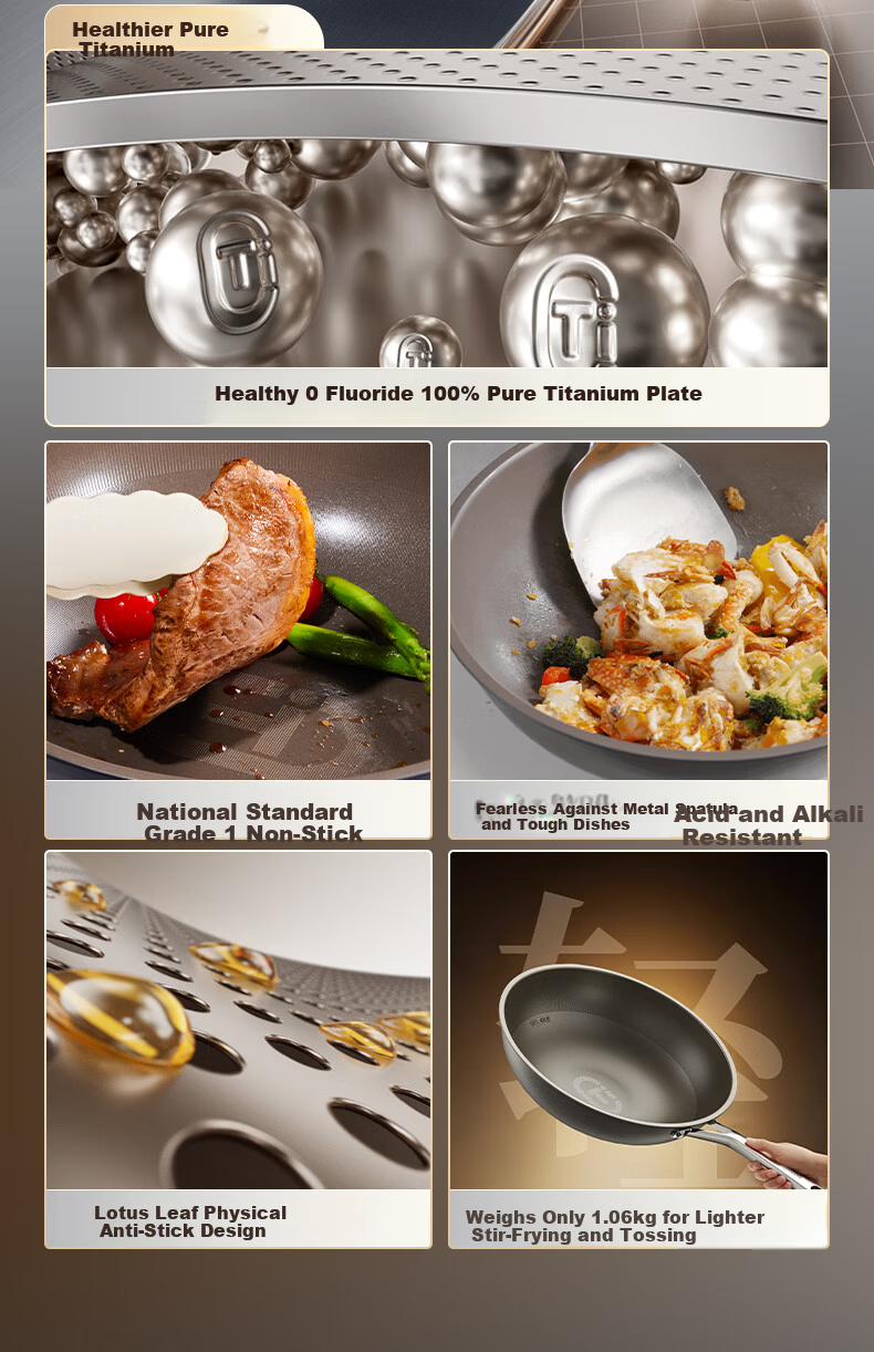 Alluflon Aluflon Pure Titanium Non-Coated Non-Stick Frying Pan Flat Bottom High-Temperature Resistant 32cm 3