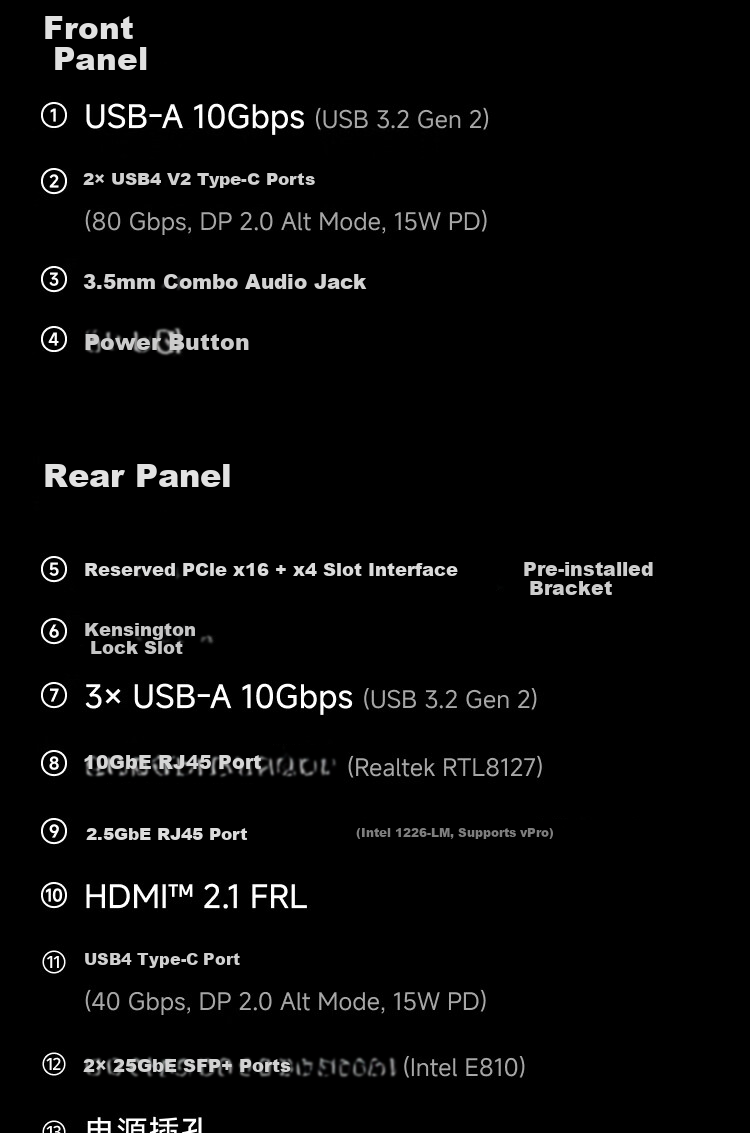 Mingfan MS-02U-285HX New Core Ultra 9-285HX Mini PC Gaming Office Design Mini Desktop AI High-Performance Mini Computer 10
