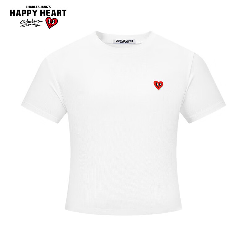 Charles Peach Heart [Wang Churan Same Style] Summer New Slim Fit Waist Tucked White Short Sleeve T-Shirt for Women F