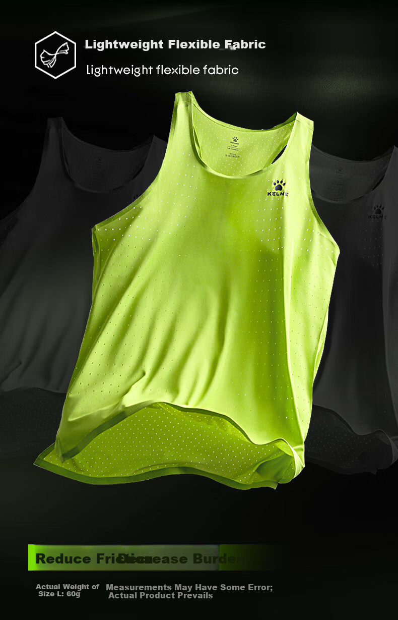 KELME Men's Marathon Vest Professional Sports Jacquard Breathable Quick-Dry Racing Running Shirt L Citrus Green 3