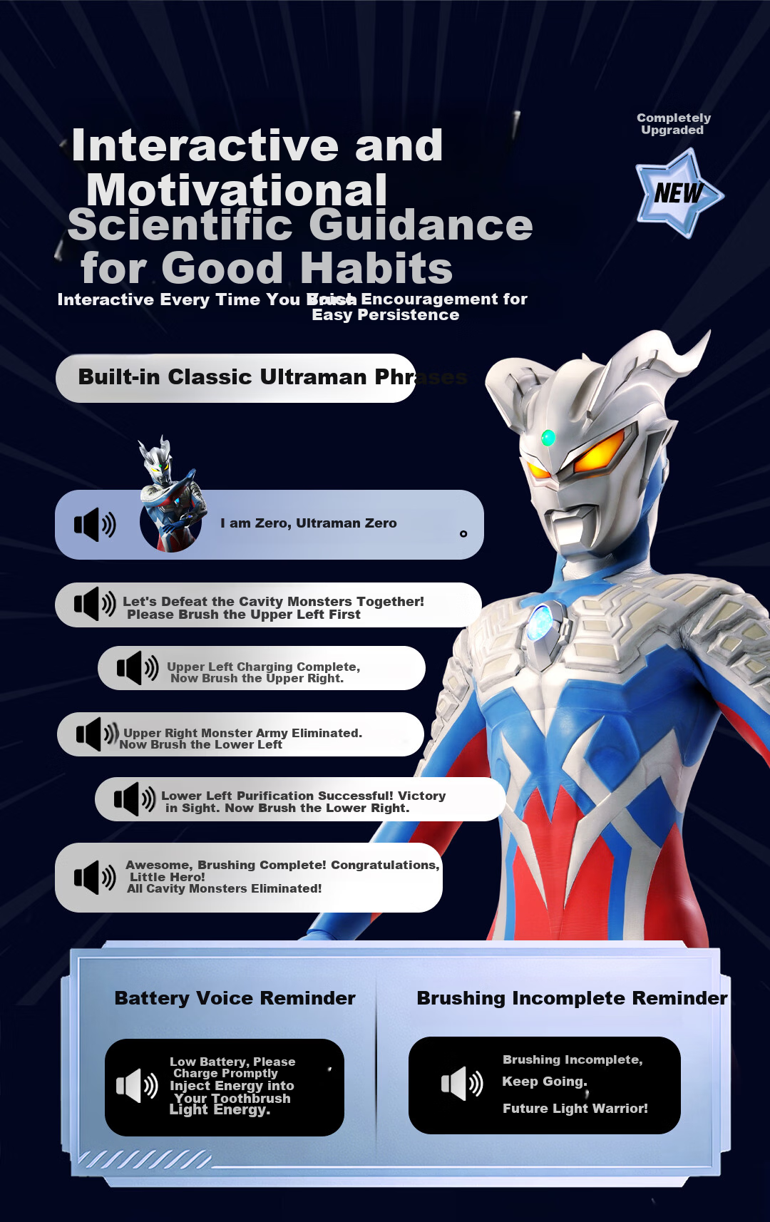 ApiYoo A9pro-F Ultraman Children's Electric Toothbrush with Voice, Leak Prevention, Reminder, Soft Bristles And Gum Protection for Boys And Girls Ages 3-6 Student Holiday Birthday Gift 3