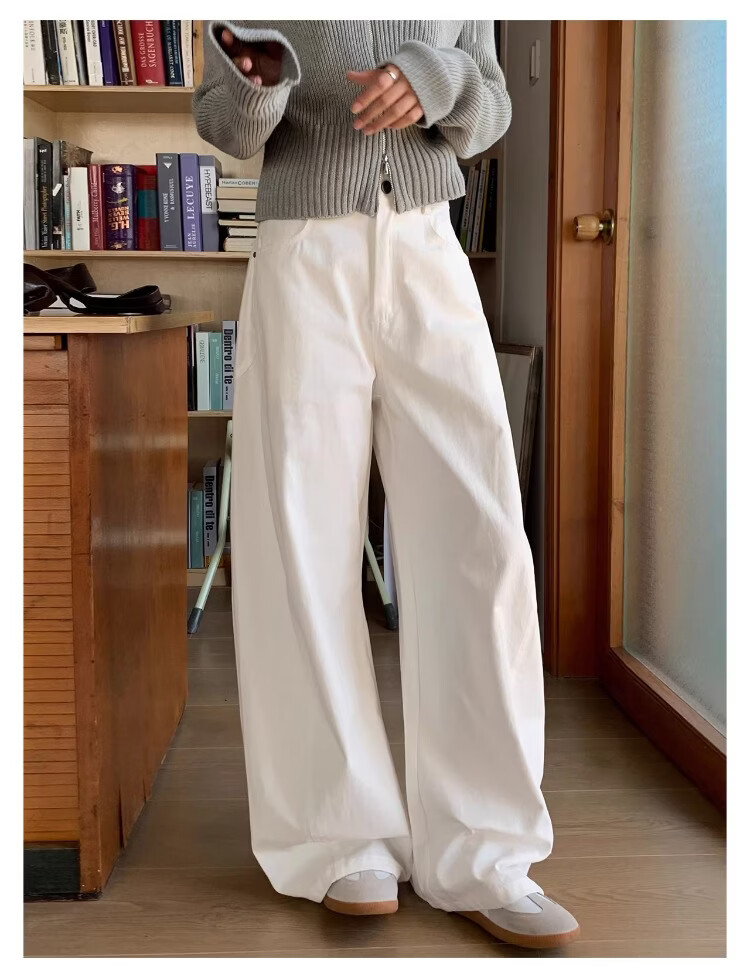 ICH MODE "Versatile Pants King" Spring Summer All-Season Slimming Curved Cut Loose Casual Straight Wide-Leg Pants Off-White S 10