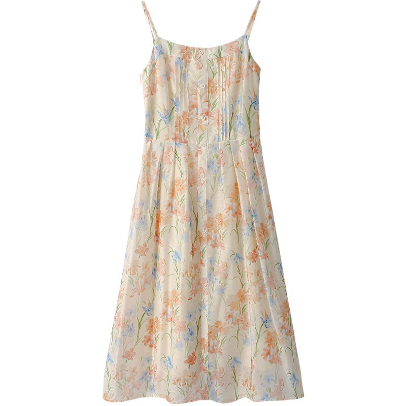 INMAN 100% Xinjiang Cotton Plant Print Camisole Dress 2026 Summer New Women's Dress Orange Flower Color XL