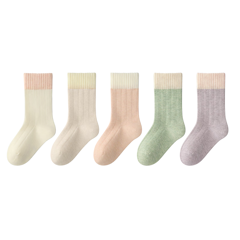 Mianzhuwu Children's Socks Girls Spring Summer Pure Cotton Class A 10A Antibacterial Odor-Resistant Sweat-Absorbing Seamless Mid-Calf Socks 5 Pairs