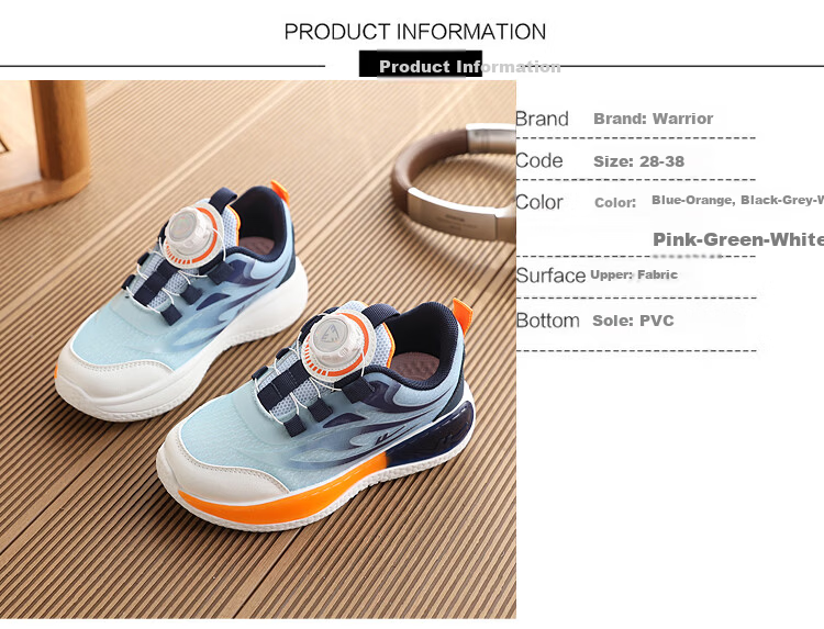 Warrior Kids Breathable Sports Shoes Boys Girls Running Shoes WZ(CL)-2018 Black Grey White Size 33 2