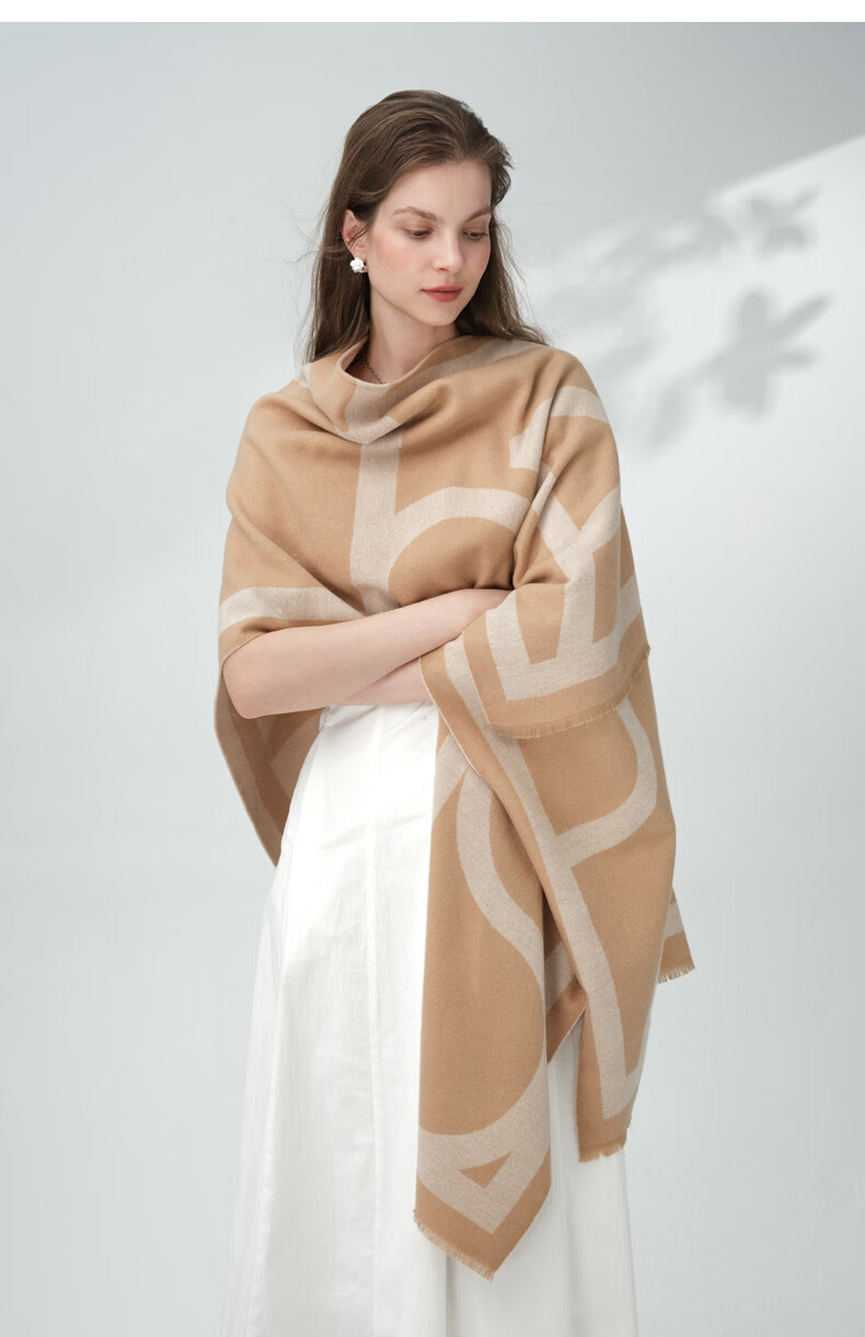 ELLE Women's Shawl French Elegant Temperament Jacquard Scarf for Air-conditioned Rooms Four Seasons Gift for Mom Camel Color 19