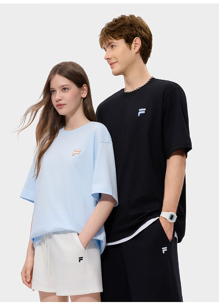 FILA FUSION Trendy Couple's Knitted Short Sleeve Shirt 2026 Summer Loose Fit Cool Cotton T-Shirt 45