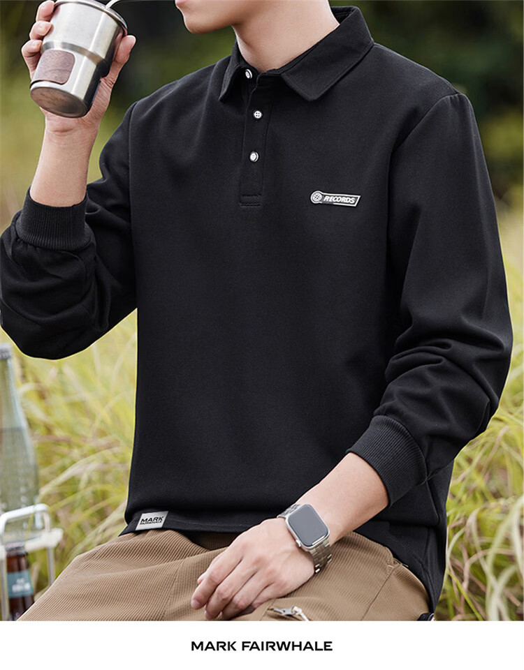 MARK FAIRWHALE Men's Sweatshirt Spring and Autumn American Casual Long Sleeve T-Shirt Polo Jacket Dark Gray XL 8