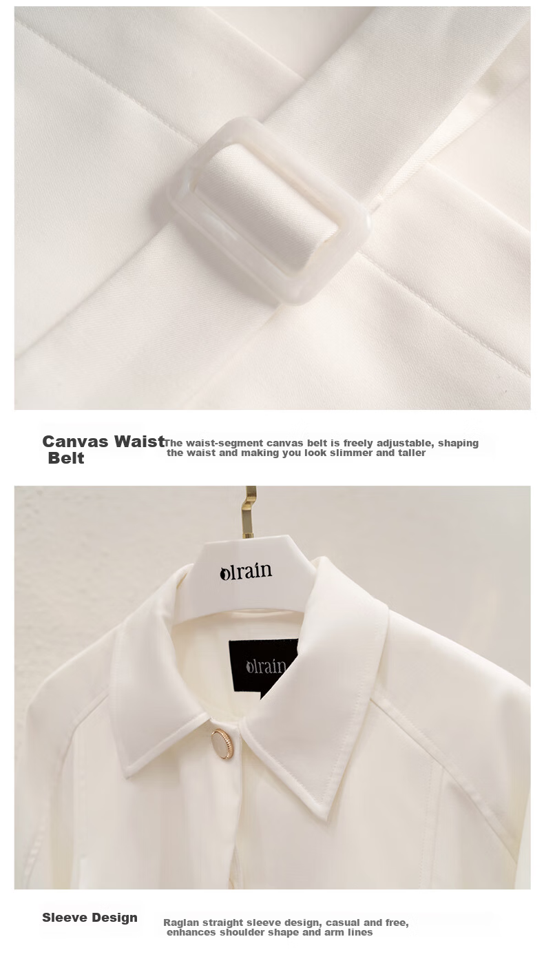 Olrain French Style Premium Trench Coat Women's Autumn Lightweight Mid-Length Coat Off-White (Second Batch) M 16