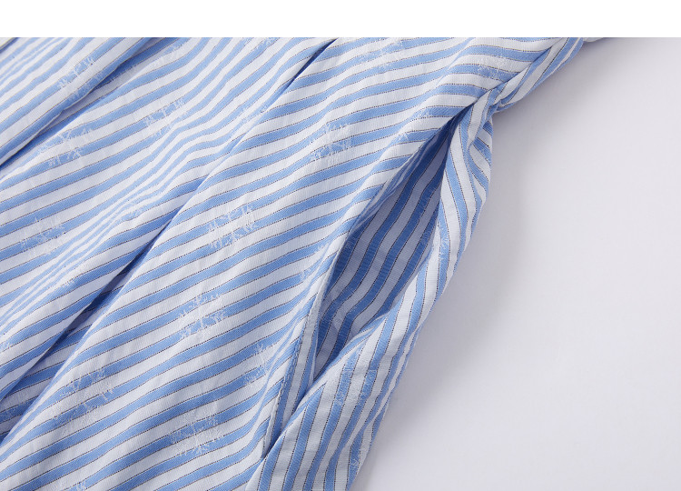 Demana [Lyocell Cotton Blend] Spring Smart Commuter Striped Embroidered Half-Sleeve Waist-Cinched A-Line Women's Dress 13