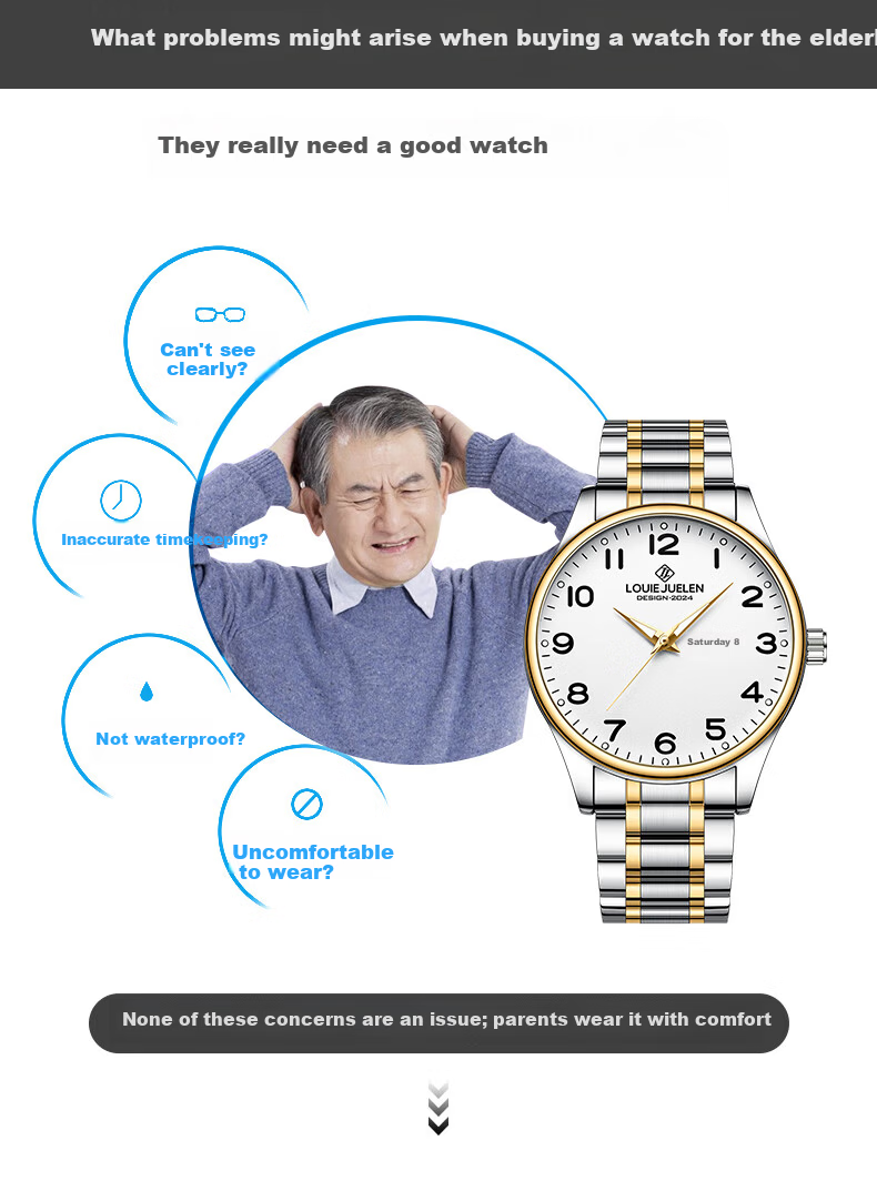 GEORGCOUNT Men's Watch Large Number Waterproof Luminous Quartz Watch for Middle-aged and Elderly Dad and Mom Women 3