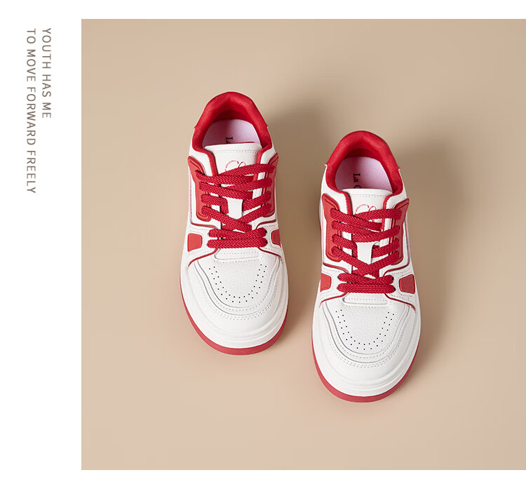 La Chapelle Women's Retro Thick-Soled Casual Sneakers Height-Increasing Versatile Sports White Shoes 655 Red Size 35 8
