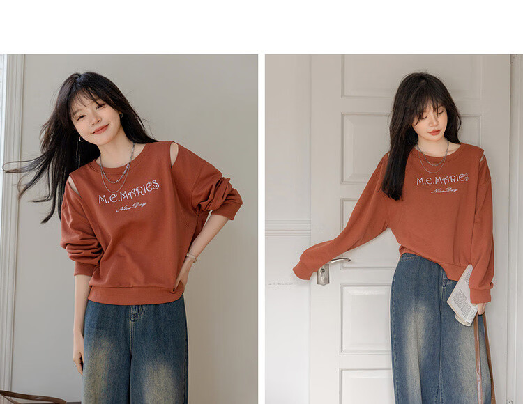 MT Cloud Sweatshirt Spring Lightweight Breathable Cloud Cotton Hollow Letter Embroidery Loose Fit Flattering Women's Top 8