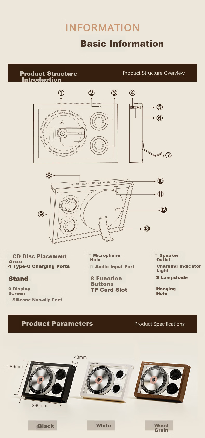 Kuangxiang Bluetooth Speaker Wall Art Music Frame CD Player Ambient Light Bluetooth Speaker for Phone Headphones Men Women Birthday Gift Valentine's Day Gift 13