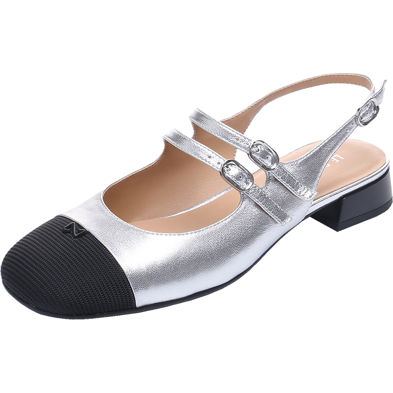 Le Saunda 2026 Summer New Lambskin Chunky Heel Fashion Mary Jane Sandals Women 7M30901 Starry Silver SVK38