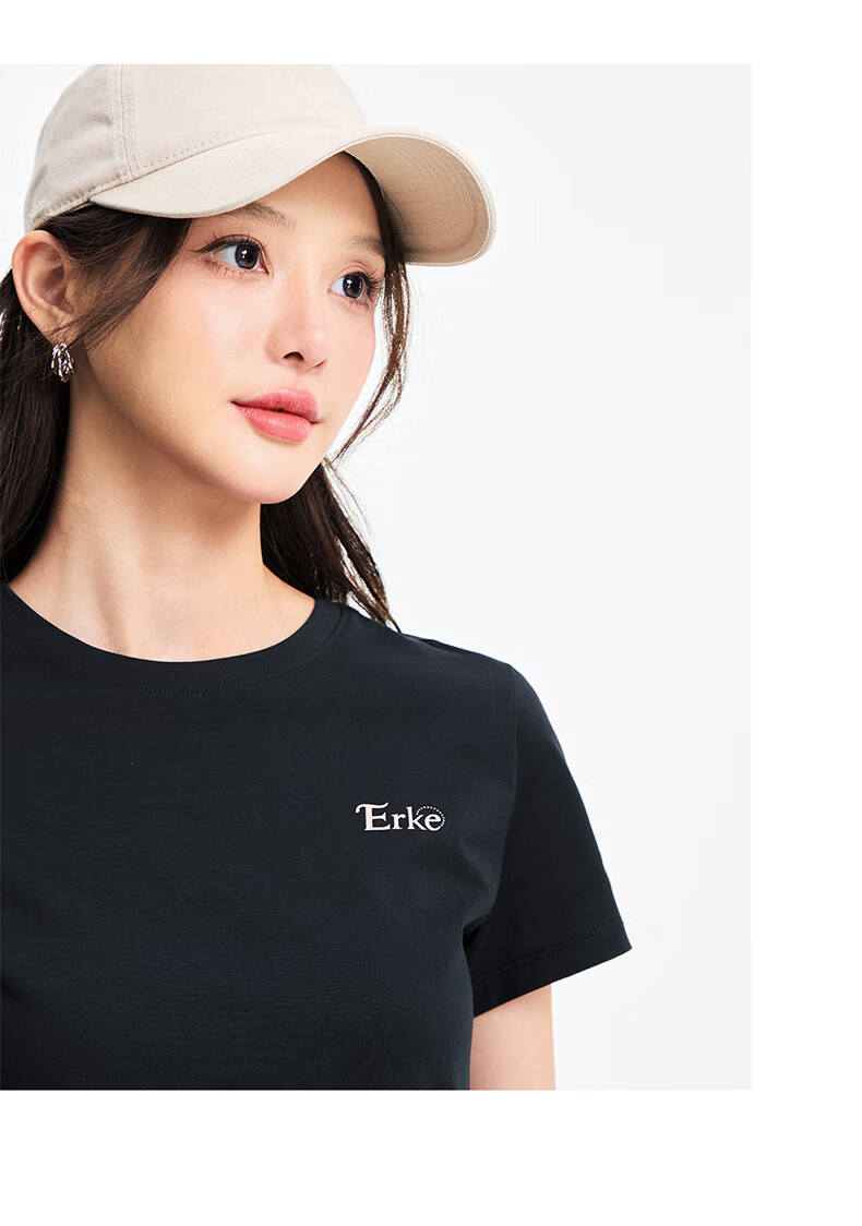 Erke Women's Summer Short Sleeve T-Shirt, Round Neck Knitted Slim Fit Cotton Top 14