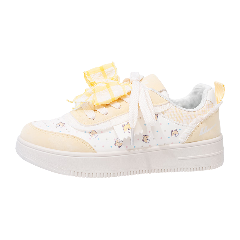 Warrior Women's Creative Thick-Soled Shoes Spring Autumn Retro Printed Original Casual Sports Sneakers Beige Size 39