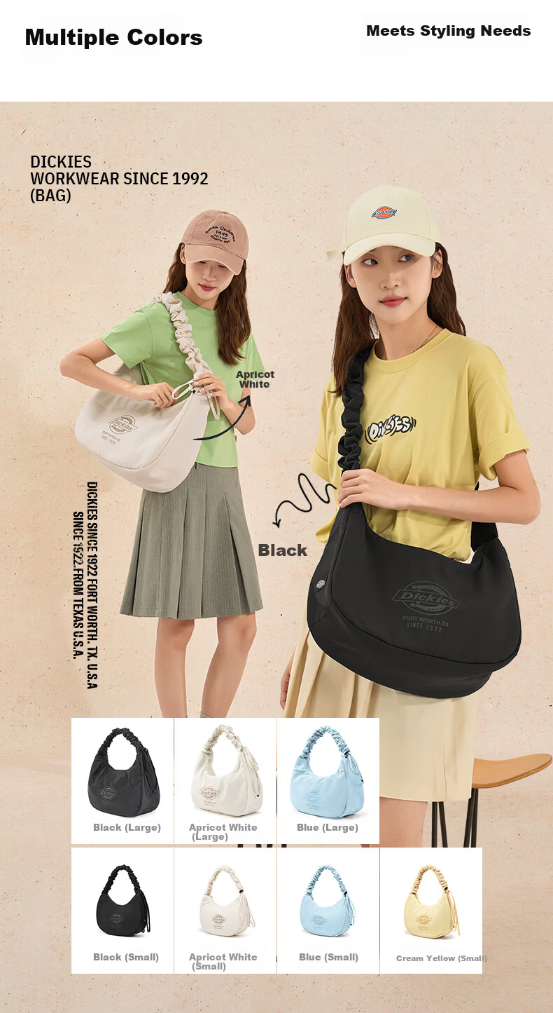Dickies Women's Shoulder Bag Cloud Bag Sports Commuter Underarm Crossbody Travel Large Capacity Dumpling Bag Graphite Black 10