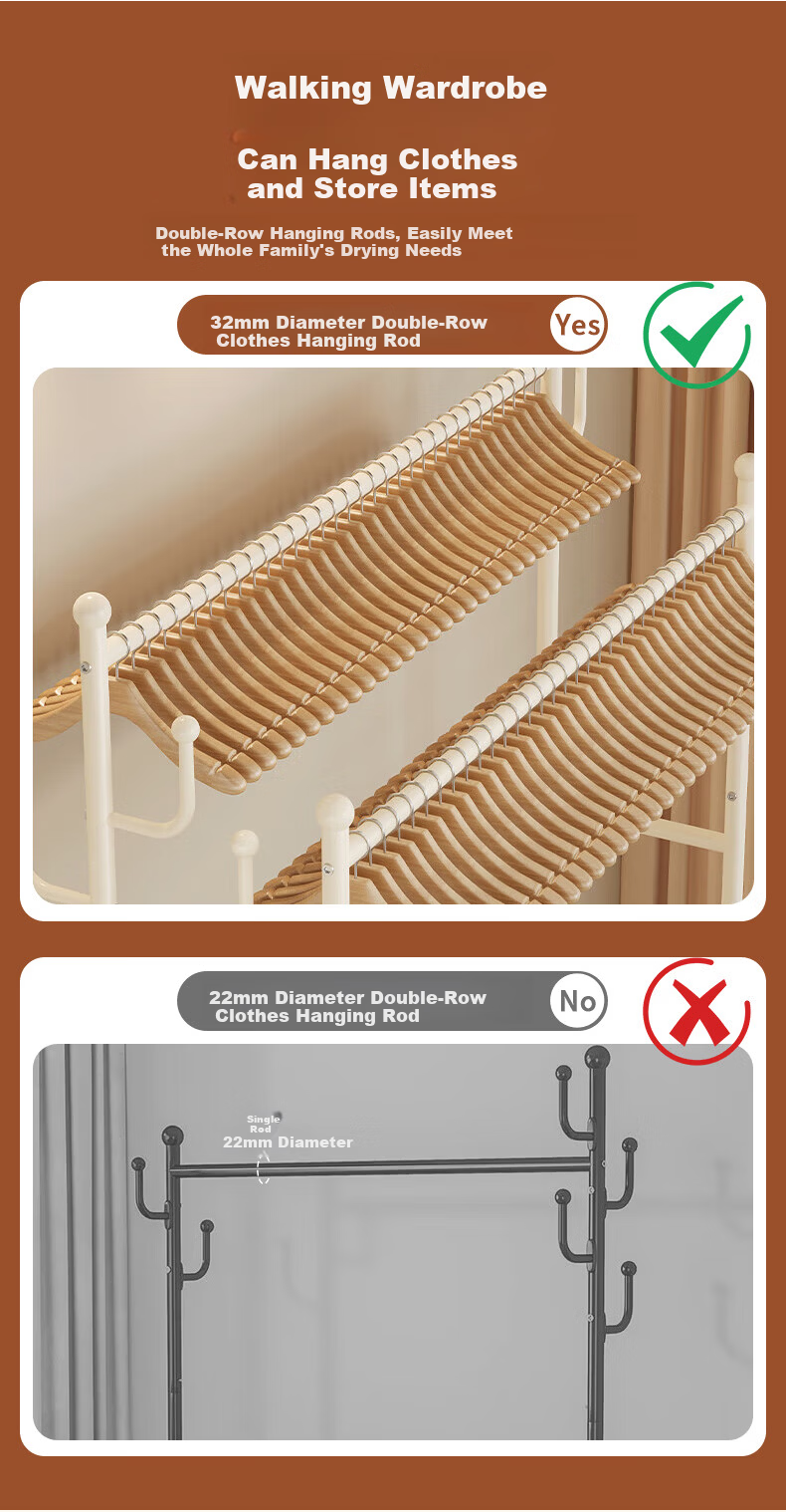 Yaoying YJ21 White Double-Layer 100cm Mobile Floor Standing Coat Rack Clothes Hanger 4