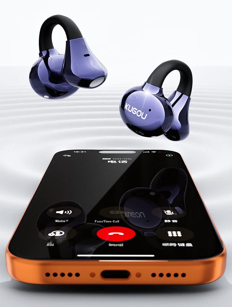KUGOU ET300 Bluetooth 6.0 Clip-On Bone Conduction Earphones Open-Ear Wireless Sports Running Music Gaming Noise-Cancelling Long Battery Life 21
