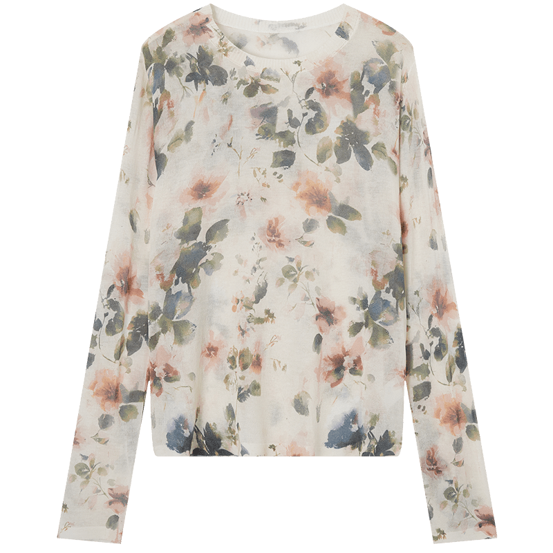 Demana Artistic Narrative Spring Elegant Crew Neck Printed Knit Sweater for Petite Women