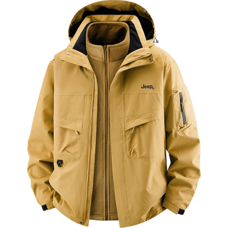 JEEP Men's Autumn Winter 3-in-1 Jacket Fleece Lined Workwear Amber Gold 2XL