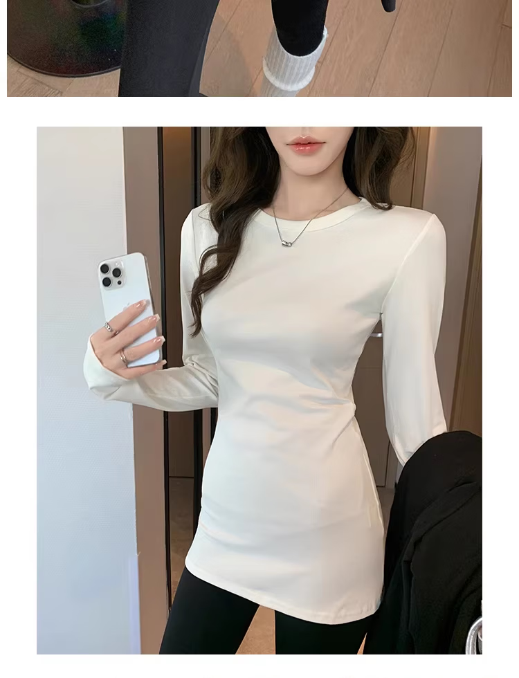 YUZHAOLIN Women's Spring Autumn Mid-Length Long Sleeve T-Shirt Top, Hip-Covering Base Layer 11