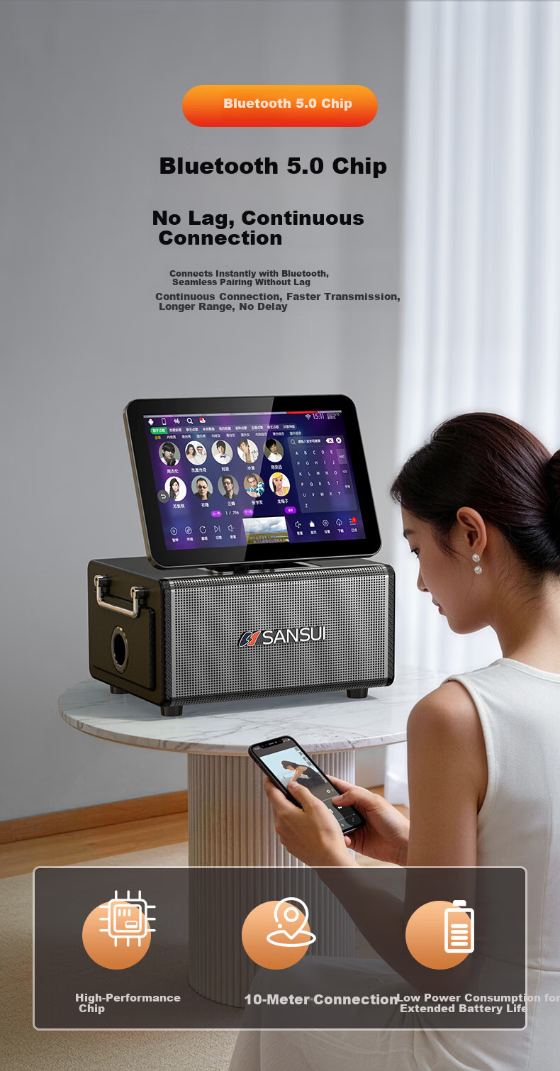 SANSUI Q8 Three-Year Membership Edition Home KTV Sound System Outdoor Portable Square Dance Bluetooth Speaker with Display Home Karaoke Machine All-in-One Instrument Speaker 10