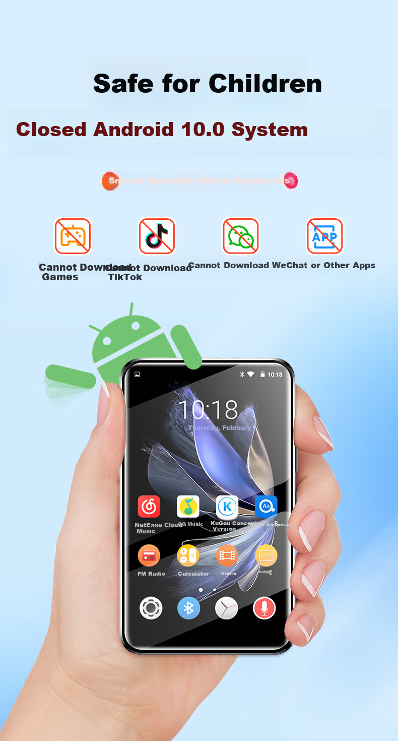 Fanmu MP3/MP4 Music Player Smart WiFi Internet Closed System MP5 Bluetooth Student Portable English Learning Player BF12 16GB White 1