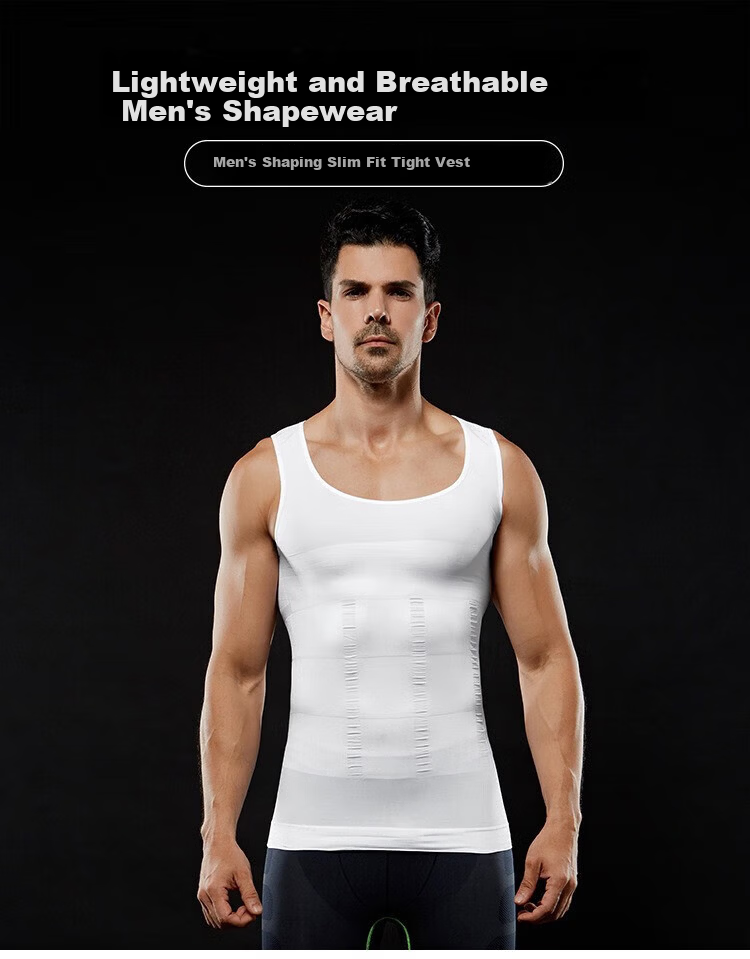 KJ Men's Shapewear Waist Slimming Vest Elastic Body Shaping Chest Compression Fitness Sports Tummy Control Shirt 1