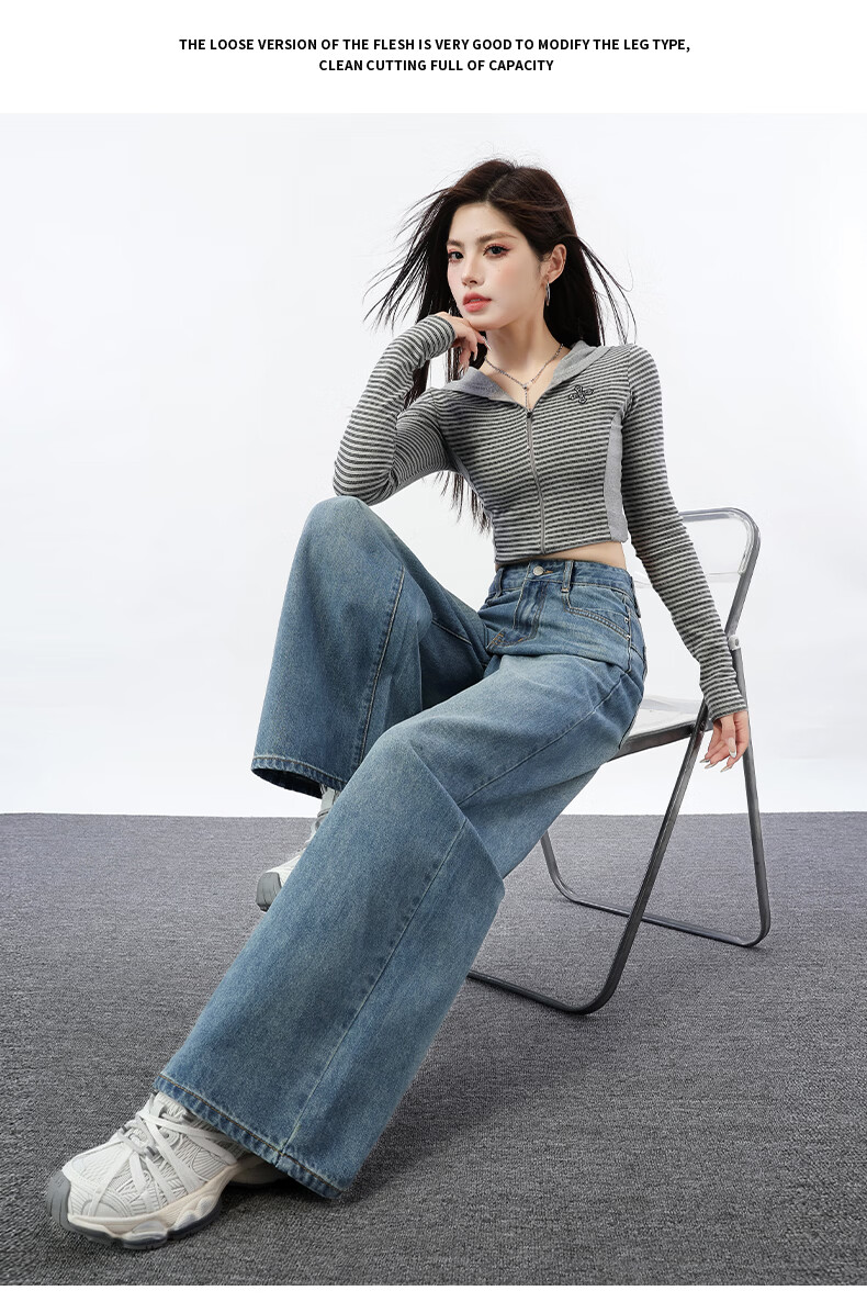 Jeanswest Women's Spring Summer Washed High-Waist Slim Fit Flared Jeans Nostalgic Blue M 11