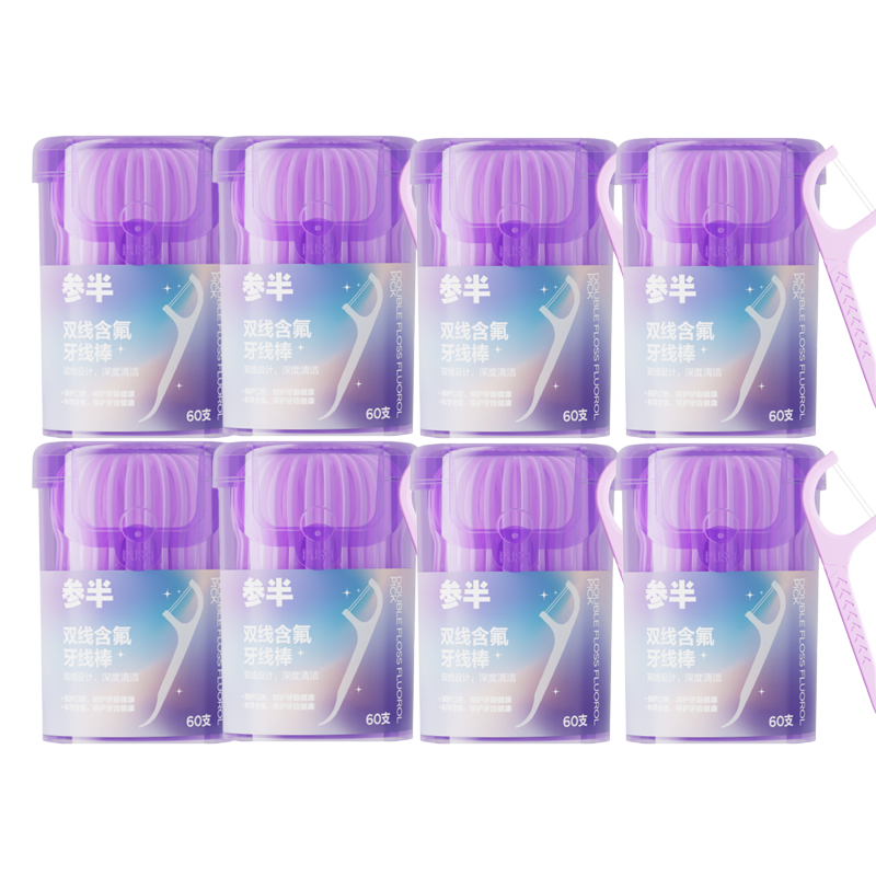 Canban Fluoride-Containing Double-Line Dental Floss Picks, Smooth Deep Cleaning Dual-Purpose Odorless Dental Floss, 60 Pieces * 8 Jars, 480 Pieces