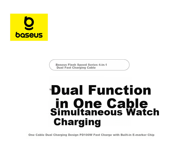 Baseus Apple Watch Charger PD 60W 2-in-1 Data Cable Watch Charging Cable Compatible with iPhone 17/16/15 and Watch S11/10/9/8/SE/Ultra 3 1
