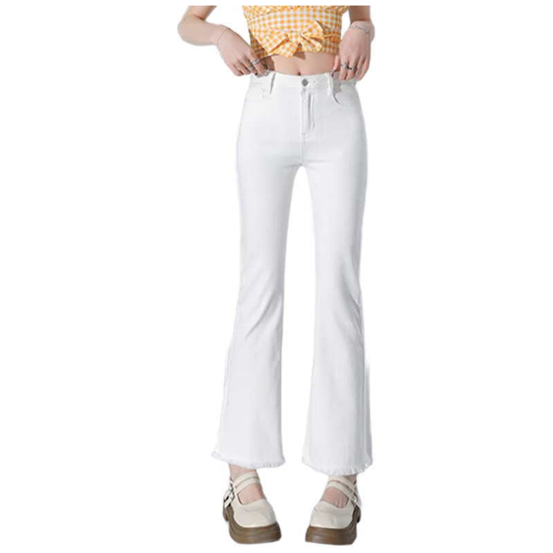 Romon Women's High-Waist Flared Jeans Summer Slim Fit Black Cropped Pants Size 31