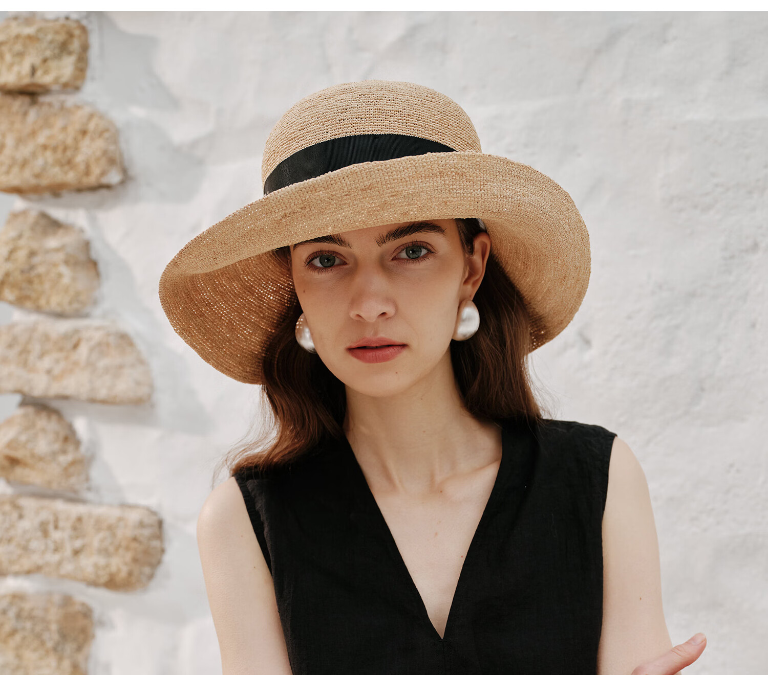 FANCET Women's Raffia Straw Sun Hat Spring Summer Elegant French Bow Outdoor Vacation Beach Hat 28