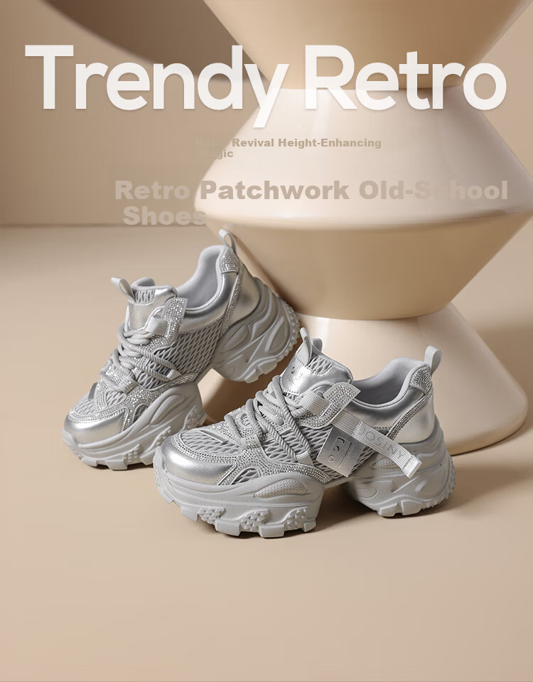 Zhuoshini Women's Thick Sole Dad Sneakers 2025 New Autumn Slimming Sports Casual Shoes Height Increasing Silver Size 39 1