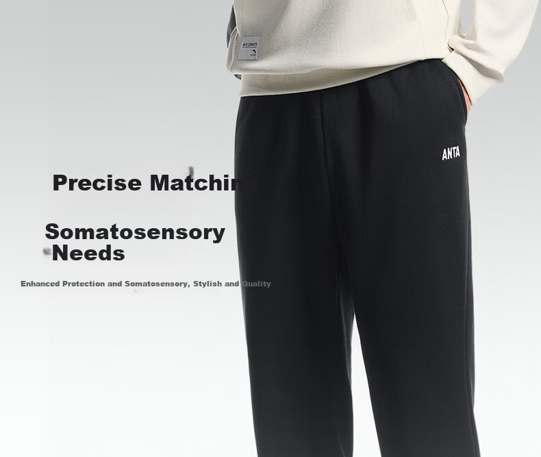 Anta Fleece-Lined Warm Men's Straight-Leg Sweatpants Spring Knit Outdoor Running Trousers Casual Pants 3
