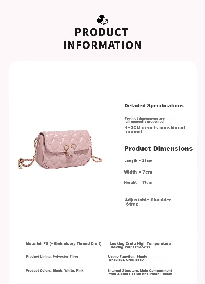Disney & ORVE Joint Shoulder Crossbody Chain Small Square Bag White [Includes Branded Tote Bag] 5