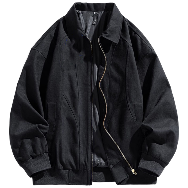 Wassup Sohot Men's Jacket Autumn Winter Pure Cotton Washed Vintage Slim Fit Turn-down Collar Work Jacket Black 3XL