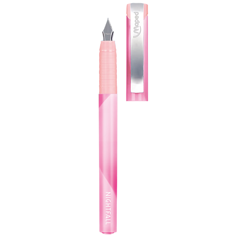 Maped Back-to-School Student Fountain Pen with Replaceable Ink Cartridge, Primary School Standard Script and Clerical Script Practice Pen, Beginner Handwriting Pen 221515CH Rose Red